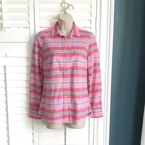 J Crew XS Pink Striped Linen Perfect Fit Button Up Shirt